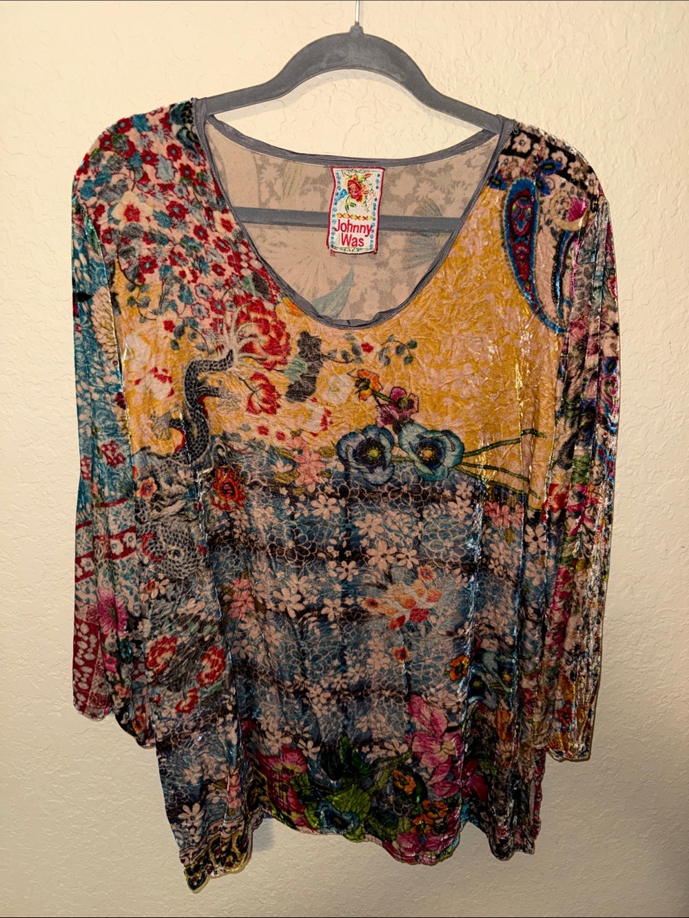 Johnny Was Multicolor Velvet Floral Paisley Tunic xl/xxl